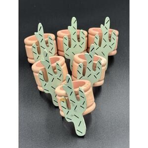 Vintage Wooden Cactus Napkin Rings –Set of 6 Southwestern Decor – Made in Taiwan